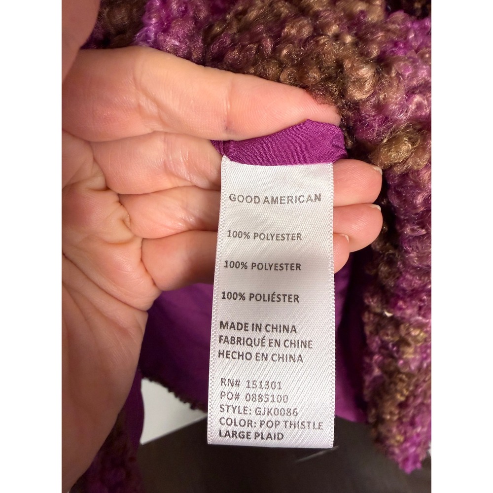 Good American Plaid Sherpa Long‎ Shacket Coat NWT Oversized Cabincore Gorpcore - Picture 5 of 9